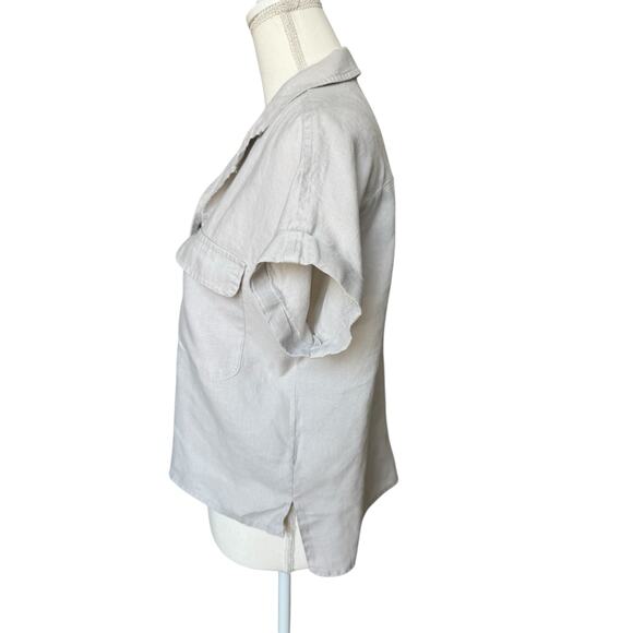 TAHARI Top Womens Medium Natural Oatmeal 100% Linen Neutral Breathable Fiber - Picture 3 of 9